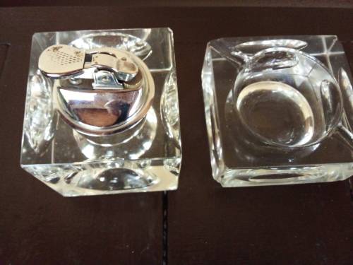 Solid Glass Lighter and Ashtray - Have Chips