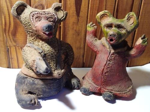 Unique Old Pair of Earthernware Teddy Bears