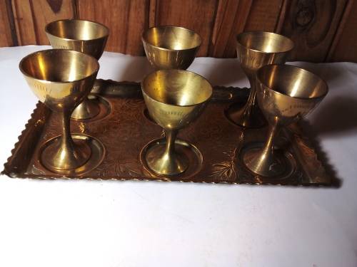 Small Brass Tray with Goblets