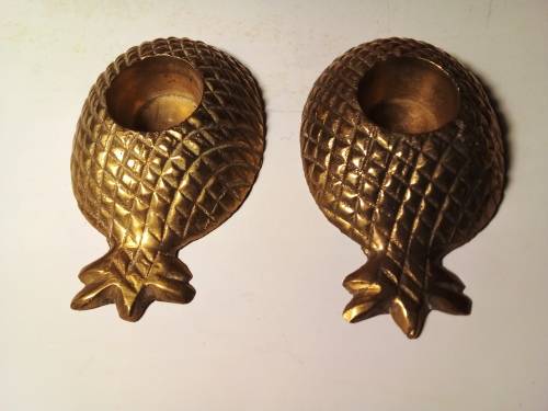 Set of Small Brass Pineapple Shaped Candleholders