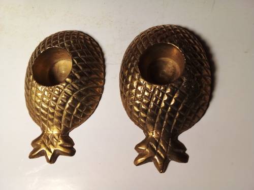 Set of Small Brass Pineapple Shaped Candleholders