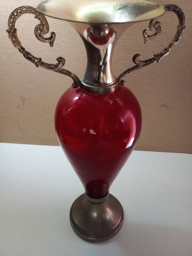 Vintage Glass & Metal Vase