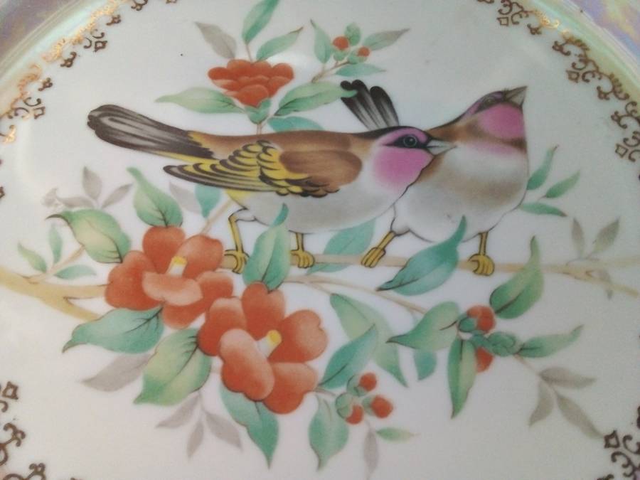 Japanese Bird & Floral Design Mother of Pearl Effect Plate