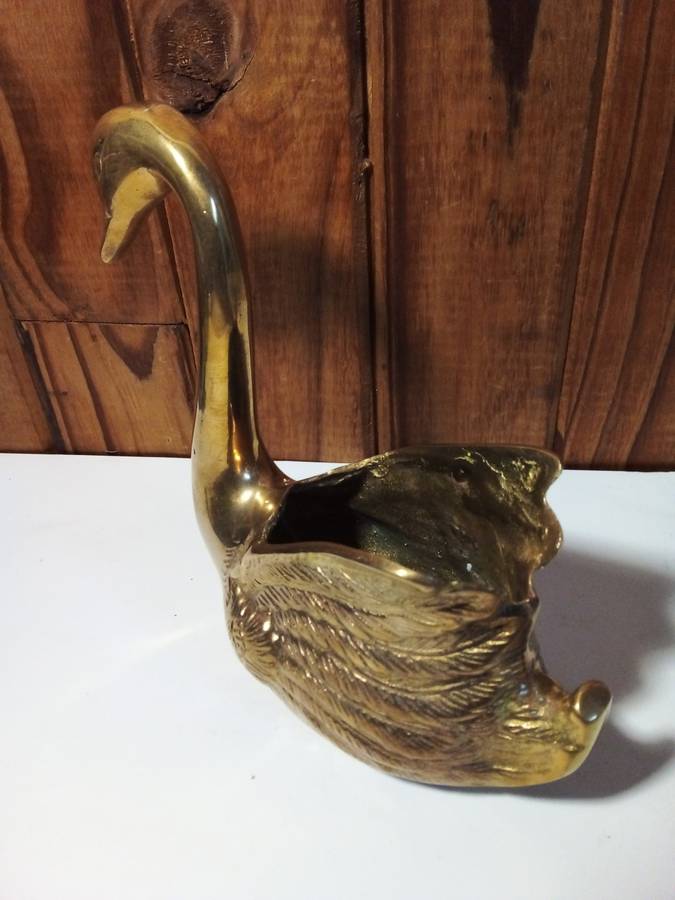 Solid Medium Size Brass Swan Shaped Vase