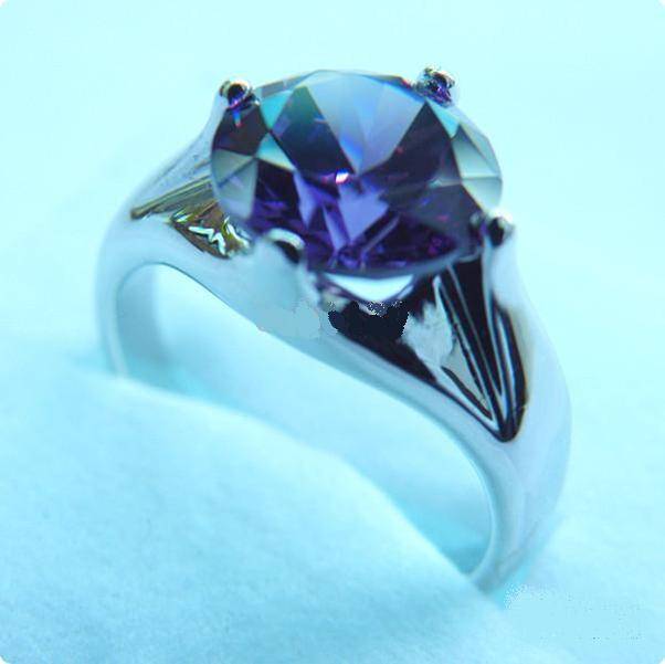Free shipping FINE 4.0CT AMETHYST 14KT WHITE GOLD RING
