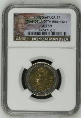 WOW GET YOUR AU 58  MANDELA NEW COLLERD LABEL BIRTHDAY COIN NGC AND UNC