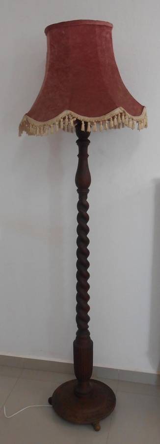 Large English Oak and Walnut Long standing lamp.
