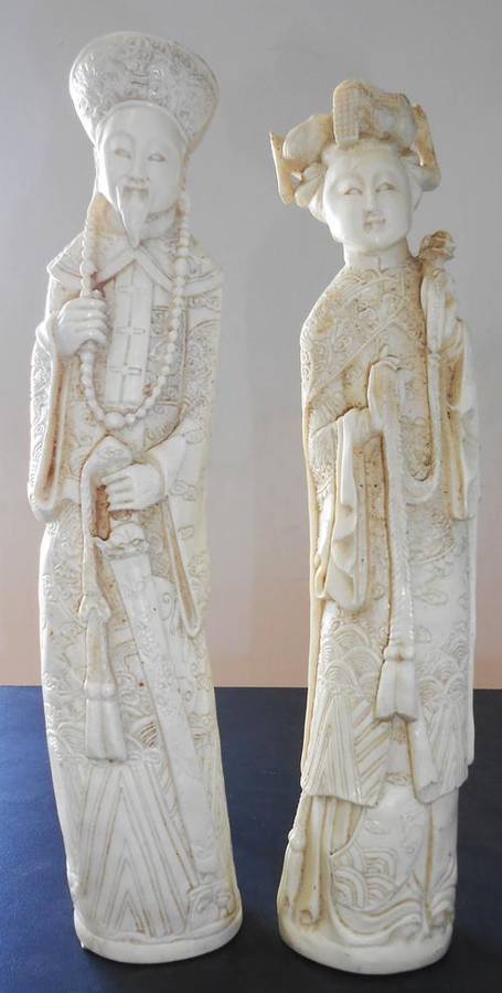 Chinese Emperor and Empress Resin Carvings Large