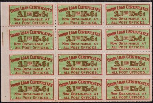 SA Union Loan Certificates block of 12 gummed unhinged last block has a faint crease down the middle