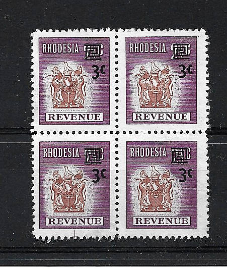 Rhodesia 2.5d overprinted 3c nice block of hinged revenues