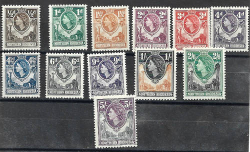 Northern Rhodesia 1953 Definitive issue QE11 very light hinge part set to 5/- cat R900