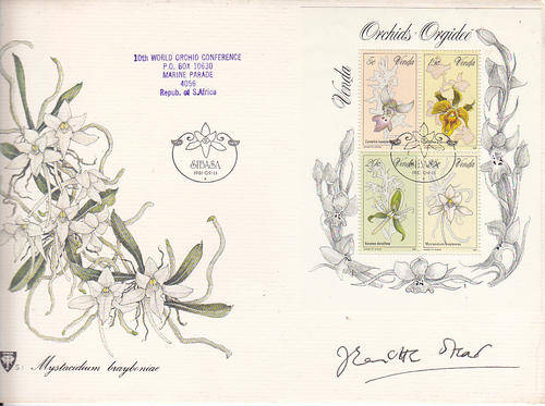 Venda 10th Orchid conference cover signed by the artist used to produce the stamps