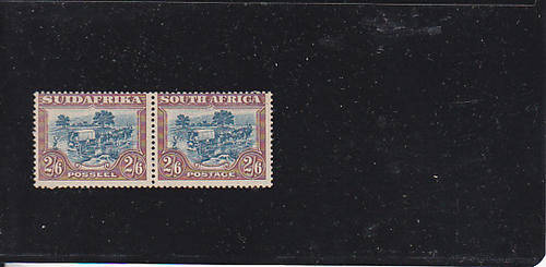 South Africa very fine 1930/45 LMM  2/6d pair Roto Printing Blue and Brown