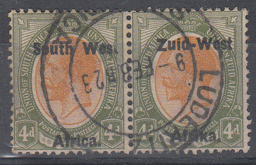 South West Africa KGV def , 4d pair used with T of West almost obliterated super Luderitz Cancel