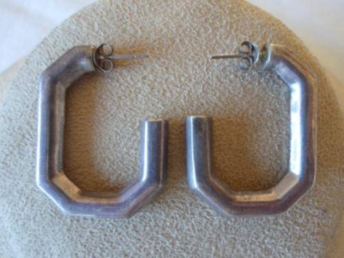 AMAZING!!! LARGE VINTAGE STERLING SILVER EARINGS WITH HEXAGONAL DESIGN