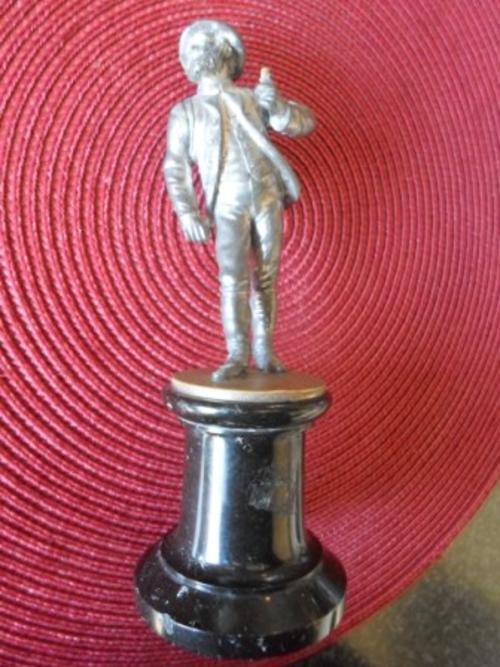 WOW!!! BEAUTIFUL VICTORIAN SILVERPLATED GERMAN FIGURE ON BLACK SLATE BASE HAS MAKERS MARK