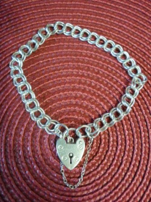 AWESOME!!! 1978 SHEFFIELD SILVER DOUBLE LINK CHARM BRACELET WITH LOCK BY H.G & S