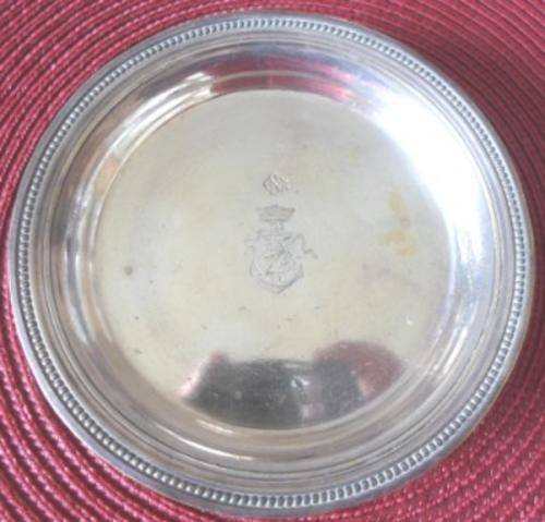 LOVELY!! ANTIQUE CHRISTOFLE SILVER PLATED CHAMPAGNE COASTER WITH BEAUTIFUL CREST