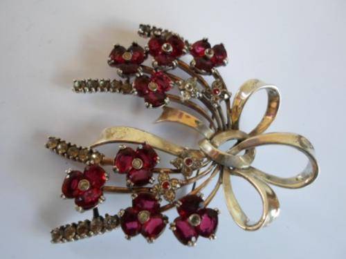 WOW!! HUGE VINTAGE STERLING SILVER & PASTE STONES BROOCH 43.7 GRAMS