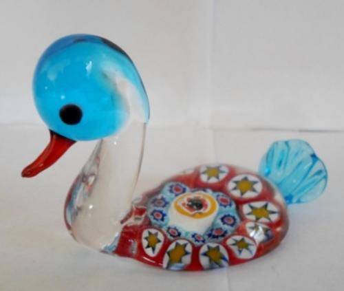 LOVELY!!! VINTAGE MILLEFIORI MURANO DUCK FORM PAPER WEIGHT