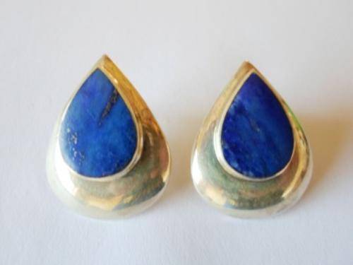 STUNNING!! LARGE STERLING SILVER & LAPIS EARRINGS