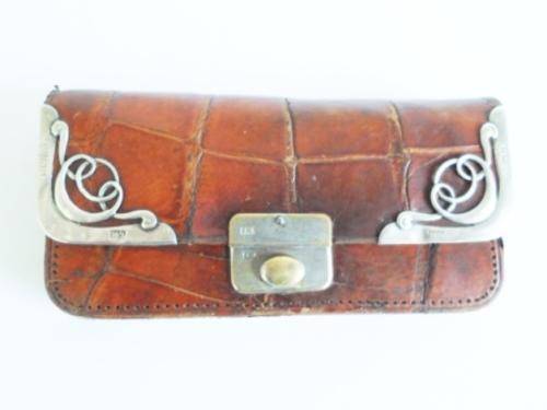 EARLY CROCODILE LEATHER LADIES PURSE BY JM WITH 1902 BIRMINGHAM SILVER ART NOUVEAU MOUNTS BY L.K