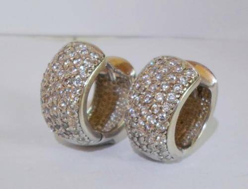 SPECTACULAR!! LARGE STERLING SILVER & MULTIPLE CZ EARRINGS AMAZING QUALITY