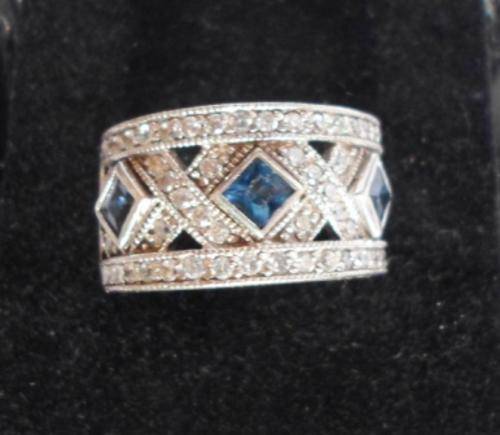 SPECTACULAR!! HUGE STERLING SILVER, BLUE GARNET & CZ RING SIZE N1/2 SO GORGEOUS!!