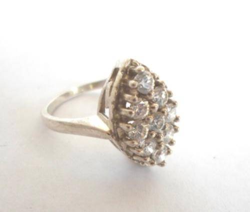 EXQUISITE!! VINTAGE EDWARDIAN STYLE STERLING SILVER & CZ CLUSTER RING SIZE Q