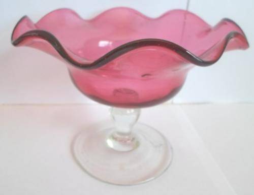 BEAUTIFUL!! VICTORIAN CRANBERRY GLASS FOOTED SWEET DISH CIRCA 1890's
