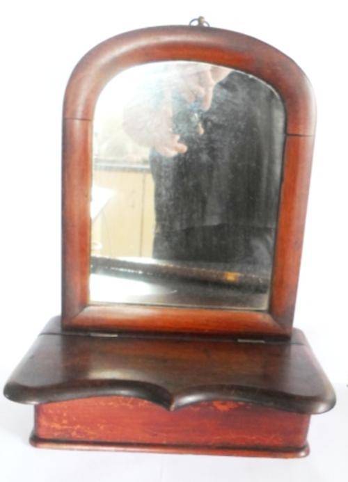 BEAUTIFUL!! VICTORIAN MAHOGANY & PINE HANGING TOILET MIRROR 390mm X 290mm X 180mm