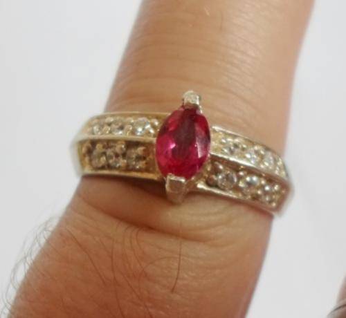 STUNNING!! STERLING SILVER, RUBY & CZ RING SIZE O 3.2gr