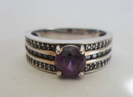 BEAUTIFUL!!! STERLING SILVER, PURPLE SAPPHIRE  CZ RING 25 X 21 X 6mm 4,6g WOW!! WOW!!