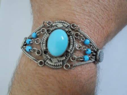 SPECTACULAR! VINTAGE 800 SILVER & TURQUOISE BRACELET 31,8g STUNNING!! WOW!!