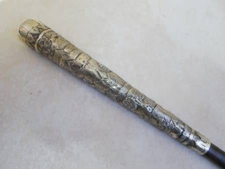 RARE!! 19th CENTURY INDIAN COLONIAL STERLING SILVER HANDLED CANE CIRCA 1880's WOW!!