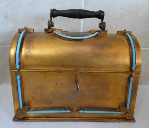 GEORGIAN!! GILT BRONZE & ENAMEL JEWELERY CASKET WITH CORAL INLAY CIRCA 1820's VALUE R6500 WOW!!!