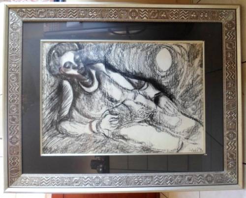 INVESTMENT!! LARGE WINSTON SAOLI "RECLINING WOMAN WITH BOOK" CHARCOAL 820 X 570mm !! VALUE R8500