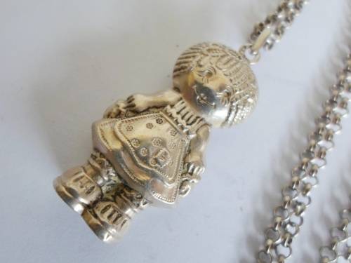 WOW!! LARGE VINTAGE PORTUGUESE STERLING SILVER RAGGEDY ANN PENDANT WITH CHAIN 12,9g WOW!!