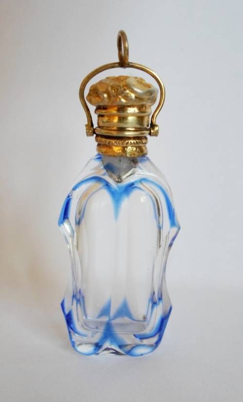 VERY RARE!! FRENCH GILT SILVER TOPPED BLUE O'LAY CHATELAINE SCENT BOTTLE CIRCA 1880's VALUE R3500