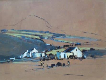 WOW!! MEL BRIGG LANDSCAPE WITH COTTAGES & PEOPLE OIL ON BOARD DATED '78    450 X 350mm VALUE R6500