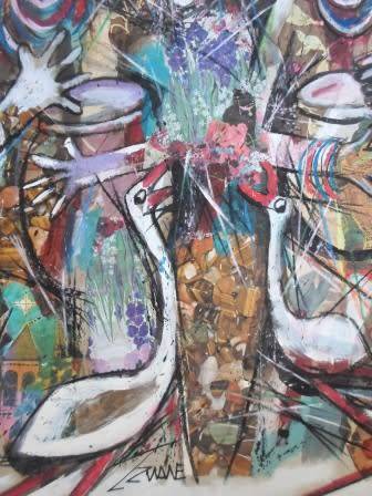 WOW!! LARGE LUMKILE WISEMAN ZWANE "CELEBRATION SONG" MIXED MEDIA 960 X 600mm VALUE R8500 WOW!!