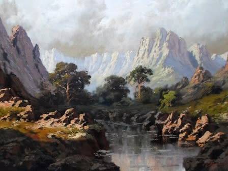 SPECTACULAR!! GINO FASCIOTTI LANSCAPE WITH RIVER OIL ON CANVAS  610 X 480mm VALUE R8500
