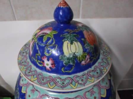 WOW!! HUGE SIGNED CHINESE BLUE GROUND GINGER JAR WITH WOODEN STAND 500 X 240mm STUNNING WOW!!