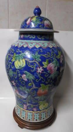 WOW!! HUGE SIGNED CHINESE BLUE GROUND GINGER JAR WITH WOODEN STAND 500 X 240mm STUNNING WOW!!