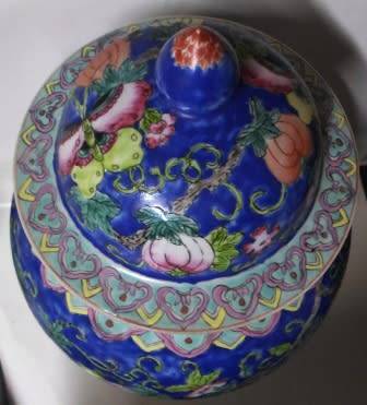 WOW!! HUGE SIGNED CHINESE BLUE GROUND GINGER JAR WITH WOODEN STAND 500 X 240mm STUNNING WOW!!