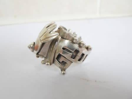 SPECTACULAR!! HUGE VINTAGE STERLING SILVER POISON RING POSSIBLY MEXICAN  24,6g WOW!!