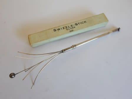 WOW!! 1921 BIRMINGHAM SILVER SWIZZLE STICK BY D&F WITH ORIGNAL BOX  4,5g   WOW!!