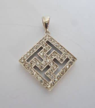 WOW!! BUDDHIST STERLING SILVER & CZ SWASTIKA PENDANT  2,9g WOW!!