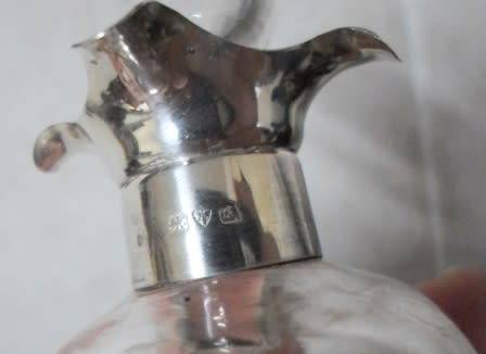 WOW!! RARE PAIR OF 1907 CHESTER SILVER TOPPED OLIVE OIL & BALSAMIC VINEGAR DIMPLE BOTTLES WOW!!