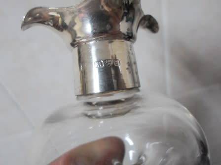 WOW!! RARE PAIR OF 1907 CHESTER SILVER TOPPED OLIVE OIL & BALSAMIC VINEGAR DIMPLE BOTTLES WOW!!